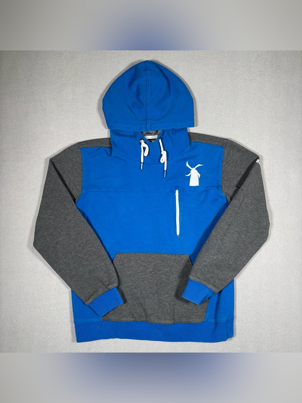 Dutch Bros Coffee Hoodie Small Blue Gray Colorblock Windmill Logo Pullover